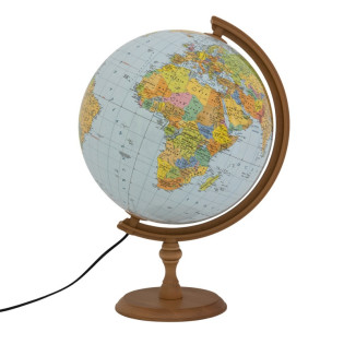 Globus polityczno-fizyczny GŁOWALA, podświetlany, drewn. niska stopka., śr. 320mm, w pudełku, z aplikacją AR
