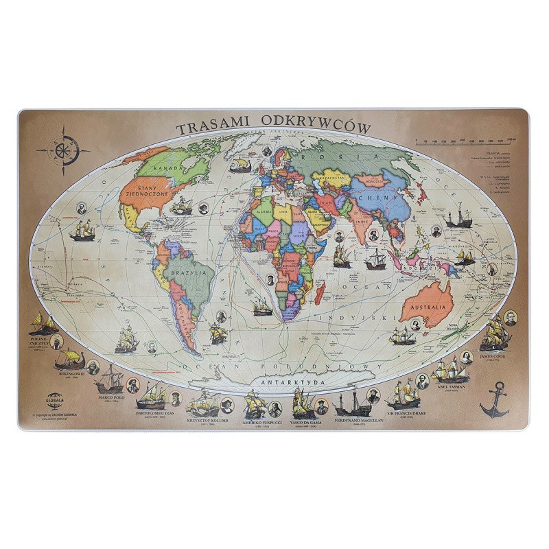 Podkładka na biurko GŁOWALA, mapa z trasami odkrywców, 58x38cm