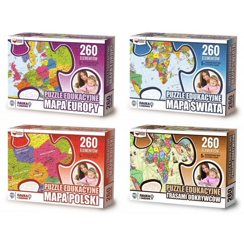 Puzzle edukacyjne GŁOWALA, mapa Świata, 260 elementów, 60x40cm