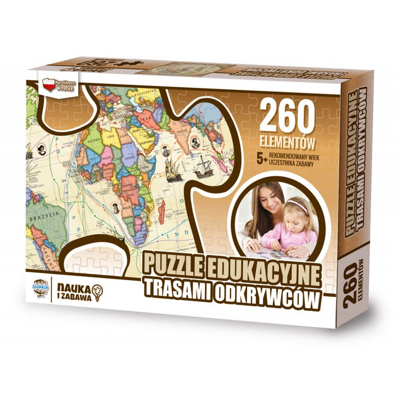 Puzzle edukacyjne GŁOWALA, z trasami odkrywców, 260 elementów, 60x40cm