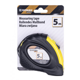 Miarka metalowa DONAU SAFETY, zwijana, 18mmx5m, blister, czarno-żółta