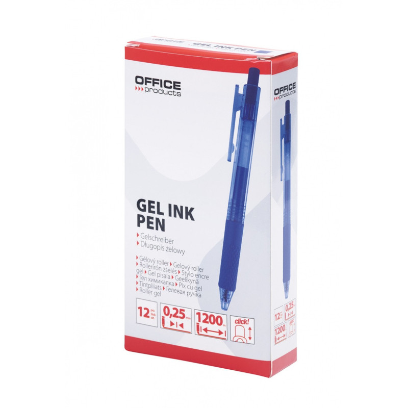 Długopis automatyczny żelowy OFFICE PRODUCTS, gr. linii 0,25mm, dł. linii 1200m, niebieski