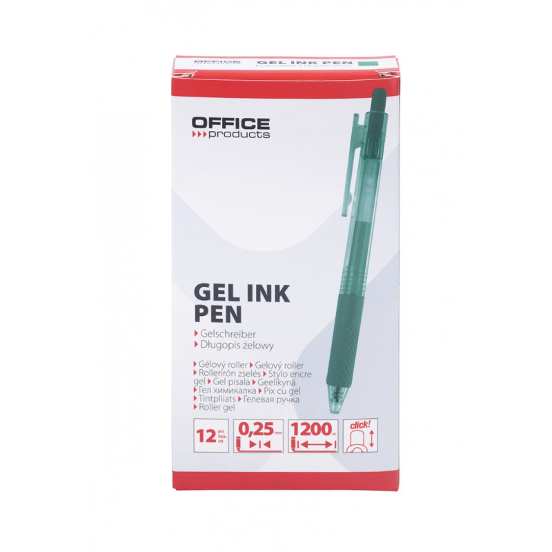 Długopis automatyczny żelowy OFFICE PRODUCTS, gr. linii 0,25mm, dł. linii 1200m, zielony