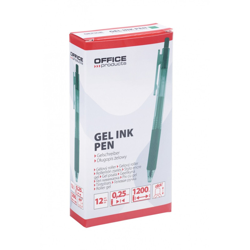 Długopis automatyczny żelowy OFFICE PRODUCTS, gr. linii 0,25mm, dł. linii 1200m, zielony