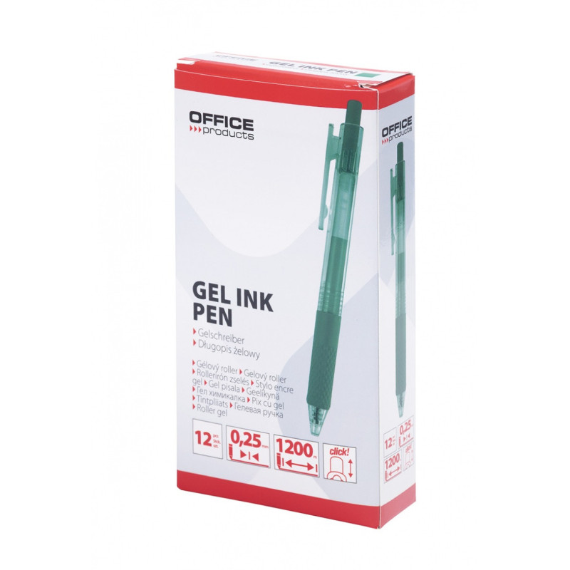 Długopis automatyczny żelowy OFFICE PRODUCTS, gr. linii 0,25mm, dł. linii 1200m, zielony