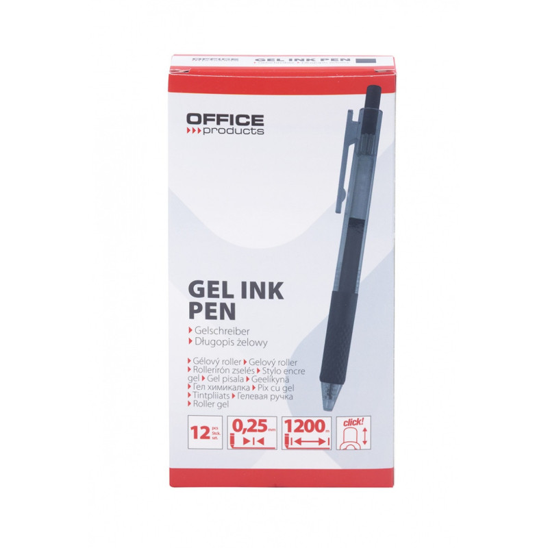 Długopis automatyczny żelowy OFFICE PRODUCTS, gr. linii 0,25mm, dł. linii 1200m, czarny