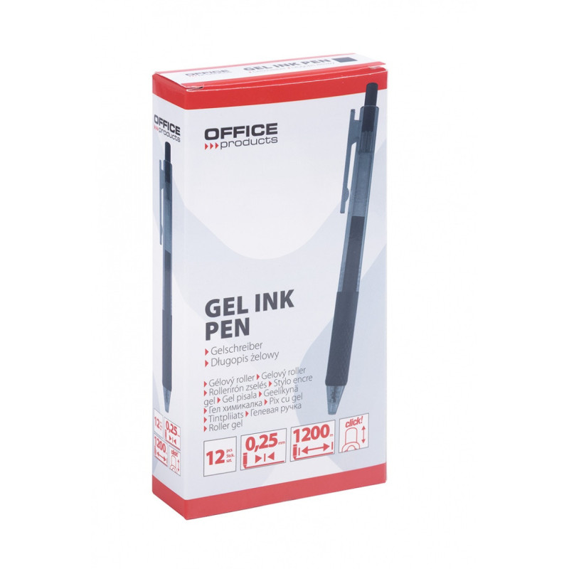 Długopis automatyczny żelowy OFFICE PRODUCTS, gr. linii 0,25mm, dł. linii 1200m, czarny