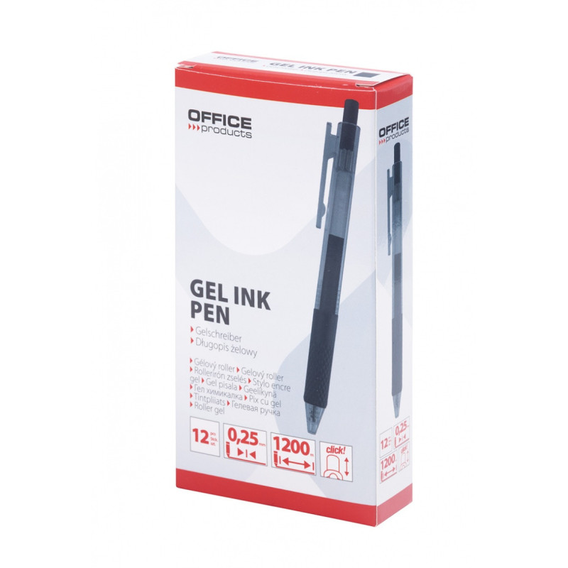 Długopis automatyczny żelowy OFFICE PRODUCTS, gr. linii 0,25mm, dł. linii 1200m, czarny
