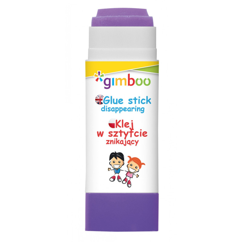 Klej w sztyfcie GIMBOO, PVP, trójkątny, znikający, 15g, 1 szt., pakowany w displayu, fioletowy