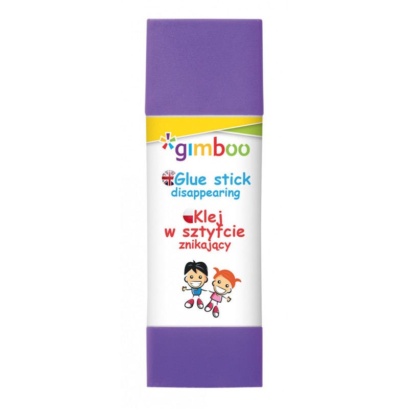 Klej w sztyfcie GIMBOO, PVP, trójkątny, znikający, 15g, 1 szt., pakowany w displayu, fioletowy