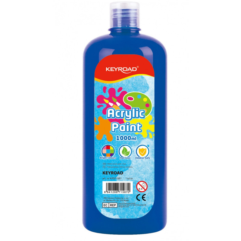 Farba akrylowa KEYROAD, 1000ml, butelka, niebieska