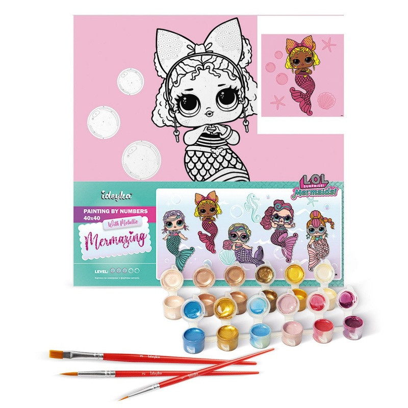 Malowanie po numerach IDEYKA, 40x40cm, L.O.L. Surprise! Mermaids Queen, 1 szt., w pudełku