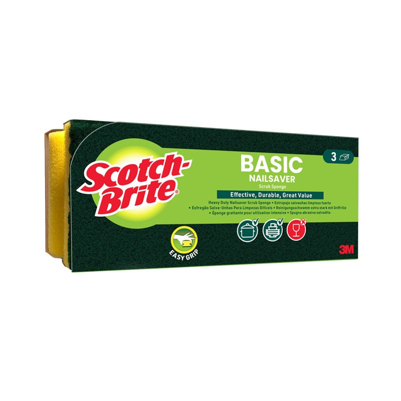Zmywak kuchenny SCOTCH BRITE Basic, profilowany, 3 szt., żółto-zielony