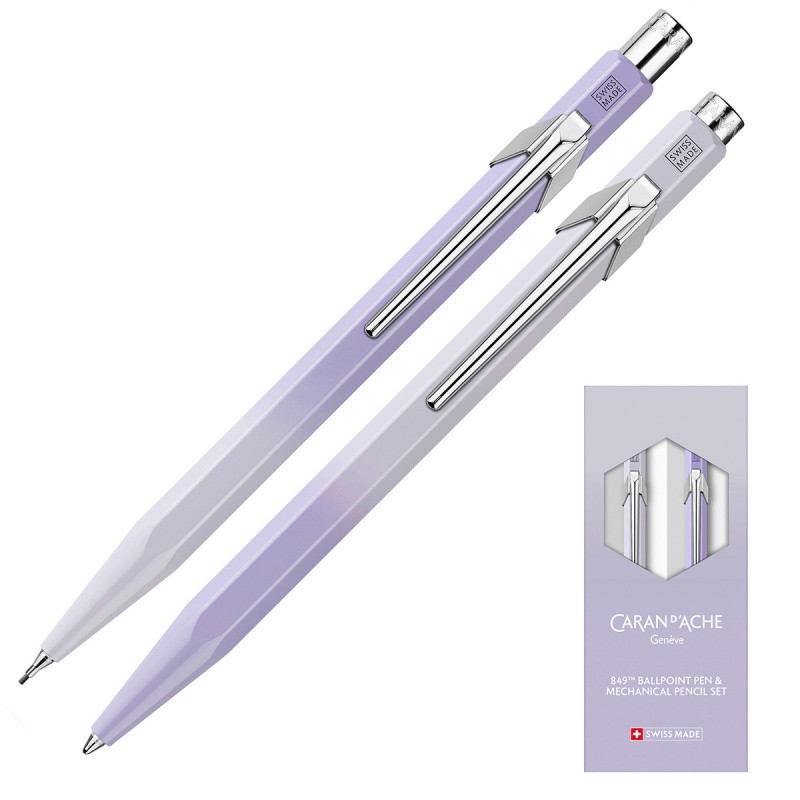 Zestaw długopis 849 + ołówek 844 Caran d’Ache Blooming Lavender, w etui, liliowo-szary