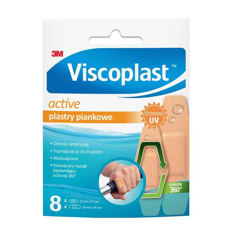 Plastry VISCOPLAST Active, piankowe, 2 rozmiary, 8 szt., kopertka