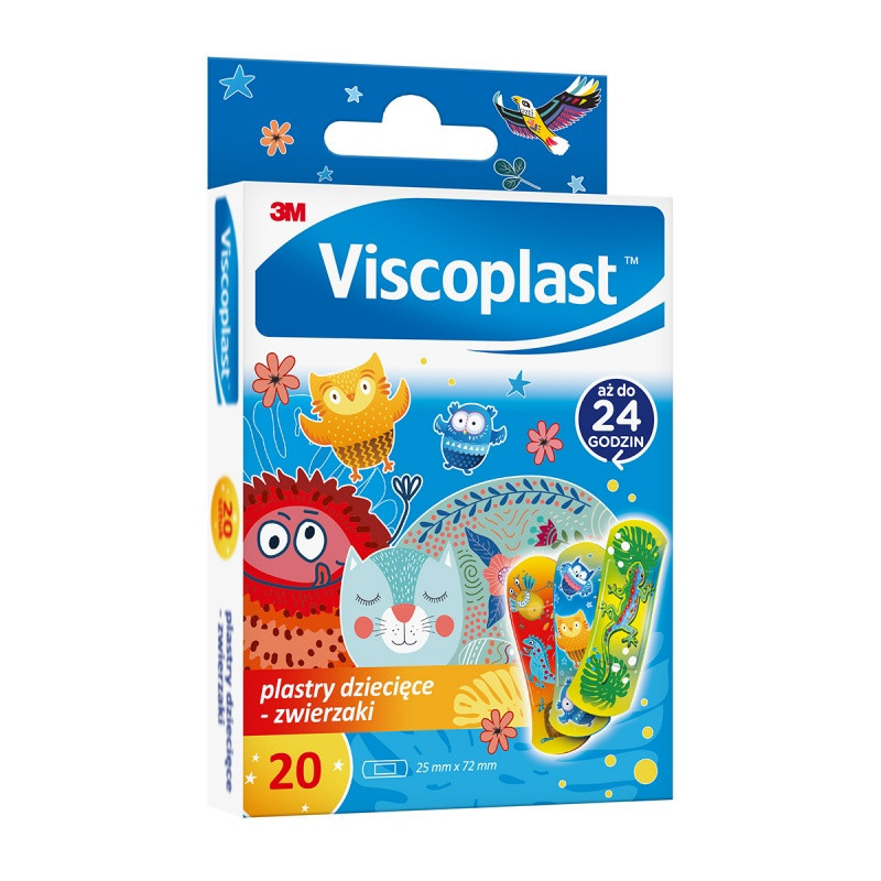 Plastry dziecięce VISCOPLAST Zwierzęta, 72x25mm, 20 szt., pudełko
