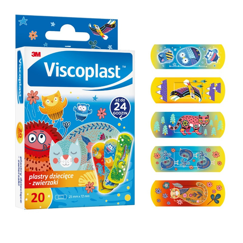 Plastry dziecięce VISCOPLAST Zwierzęta, 72x25mm, 20 szt., pudełko