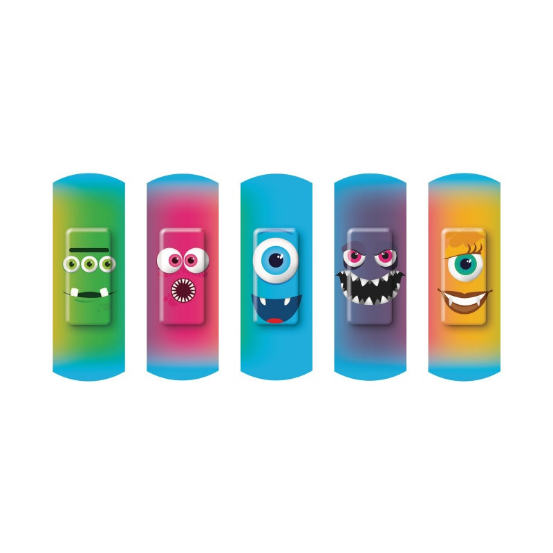 Plastry dziecięce VISCOPLAST Monsters, 2 rozmiary, 20 szt., pudełko