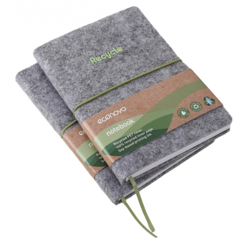 Notes ECONOVO, z recyklingu, okładka z filcu, w linie, 96 kart, 70gsm, szary