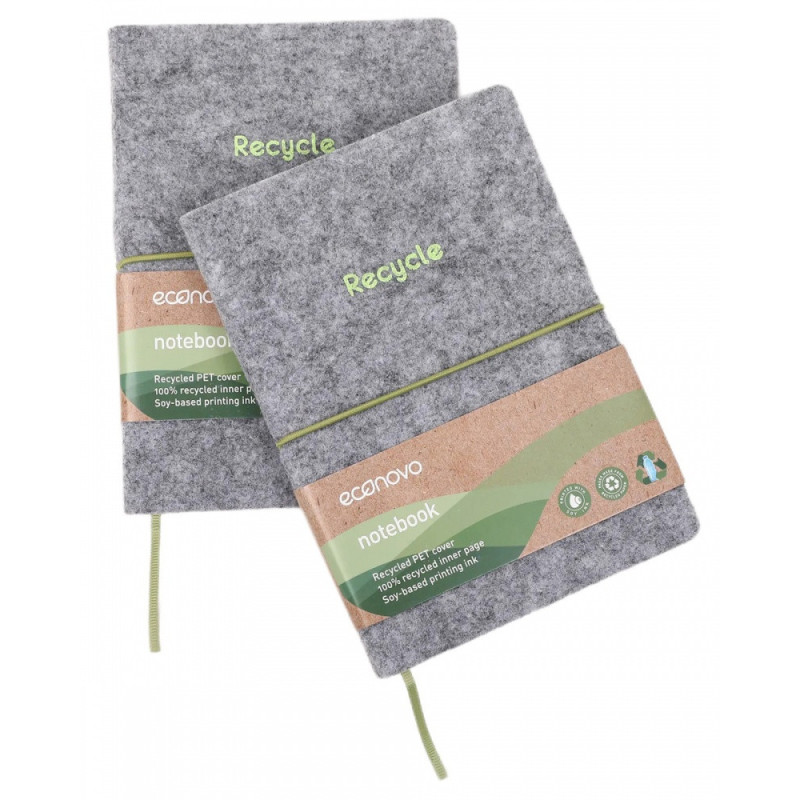 Notes ECONOVO, z recyklingu, okładka z filcu, w linie, 96 kart, 70gsm, szary