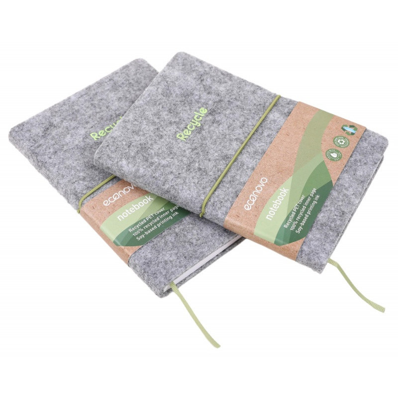 Notes ECONOVO, z recyklingu, okładka z filcu, w linie, 96 kart, 70gsm, szary