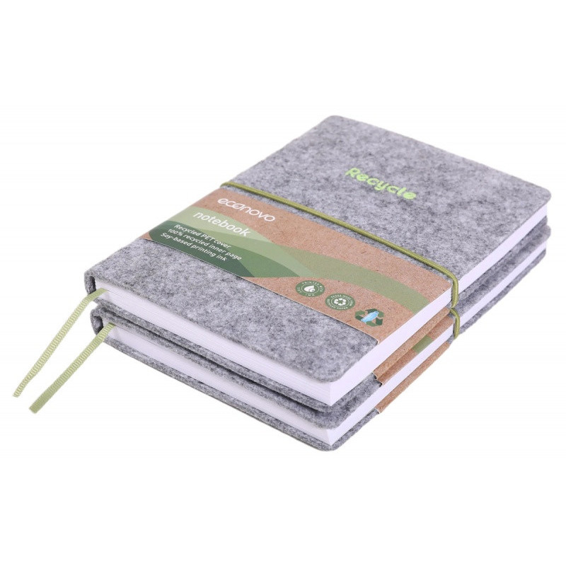 Notes ECONOVO, z recyklingu, okładka z filcu, w linie, 96 kart, 70gsm, szary