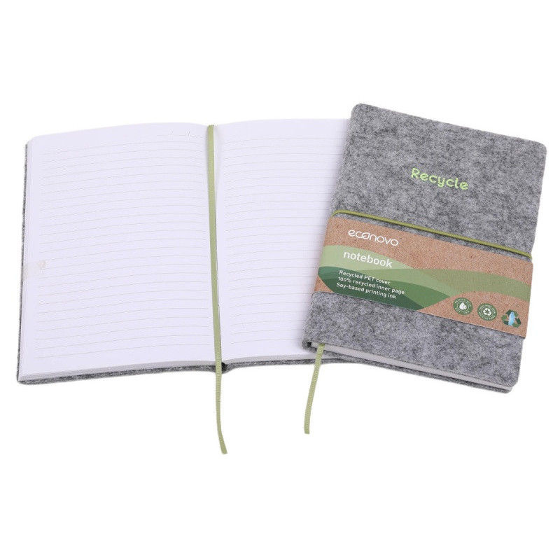 Notes ECONOVO, z recyklingu, okładka z filcu, w linie, 96 kart, 70gsm, szary