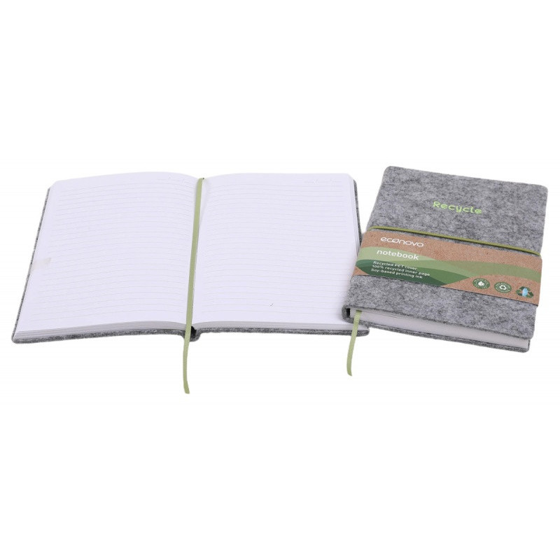 Notes ECONOVO, z recyklingu, okładka z filcu, w linie, 96 kart, 70gsm, szary