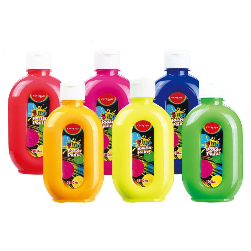 Farba plakatowa KEYROAD, 300ml, butelka, mix kolorów neonowych