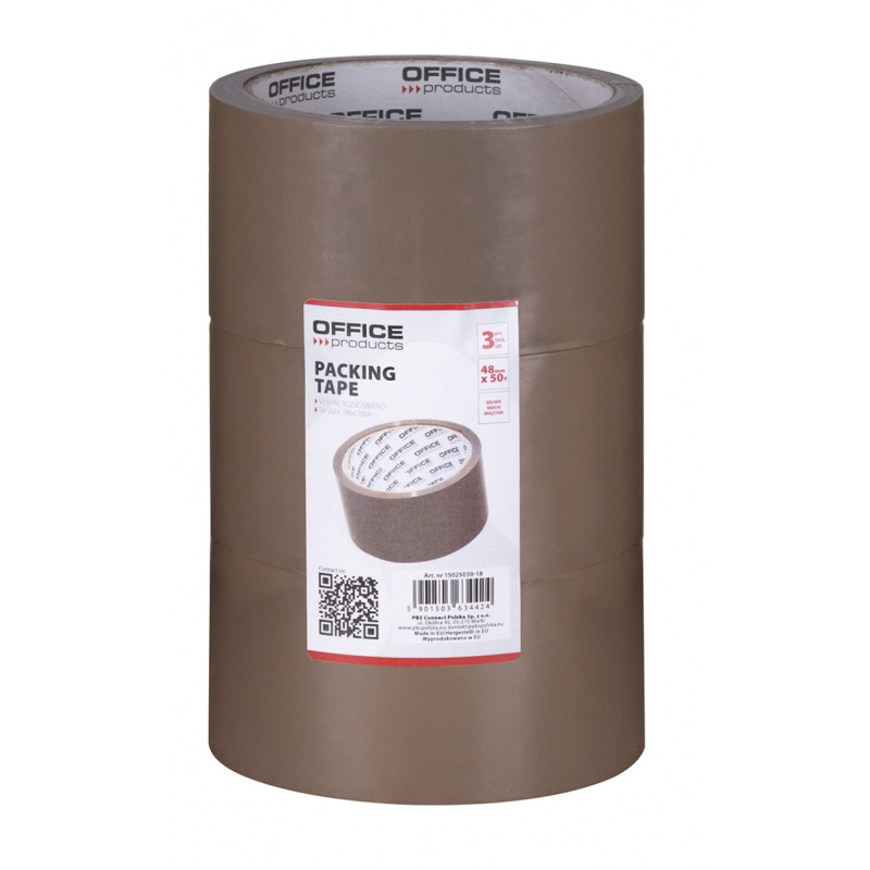 Taśma pakowa OFFICE PRODUCTS, 48mm x 50y, 36mic, 3szt., brązowa