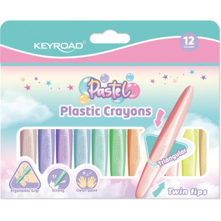 Kredki świecowe KEYROAD Pastel, plastikowe, dwustronne, 12 szt., mix kolorów pastelowych