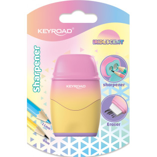 Temperówka plastikowa KEYROAD, z gumką, opalizująca, podwójna, blister, mix kolorów