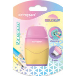 Temperówka plastikowa KEYROAD, z gumką, opalizująca, podwójna, blister, mix kolorów