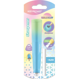 Temperówka plastikowa KEYROAD, z gumką, opalizująca, pojedyncza, blister, mix kolorów