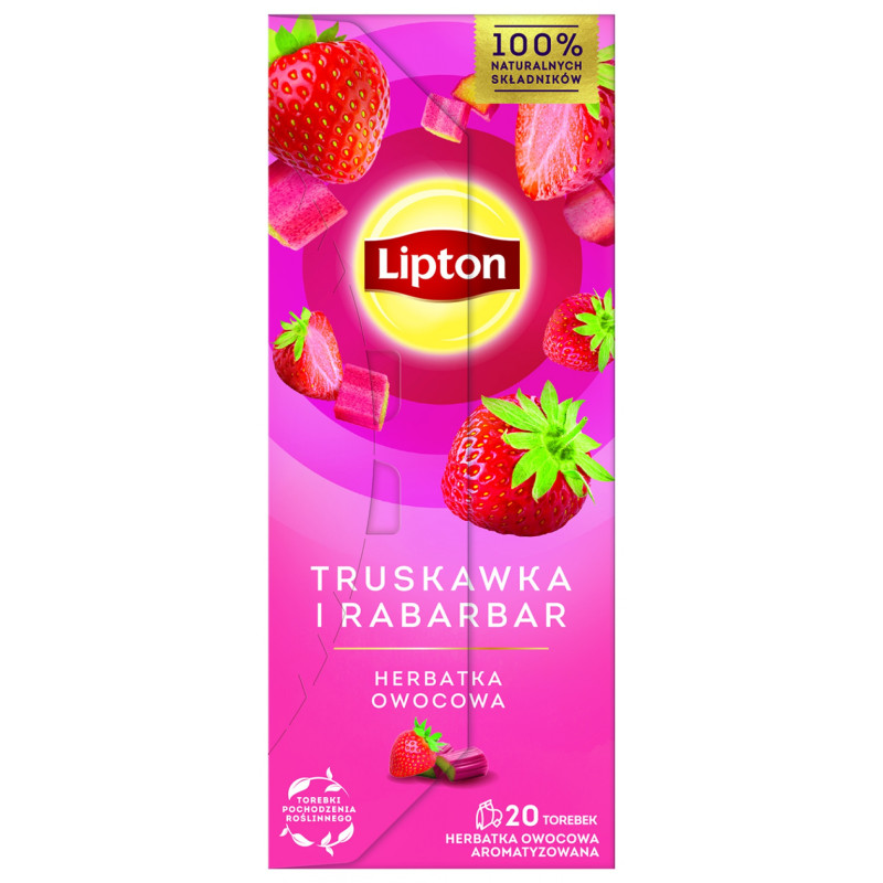 Herbata LIPTON owocowa, truskawka i rabarbar, 20 torebek