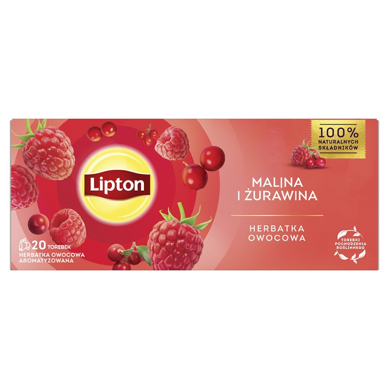 Herbata LIPTON owocowa, malina i żurawina, 20 torebek