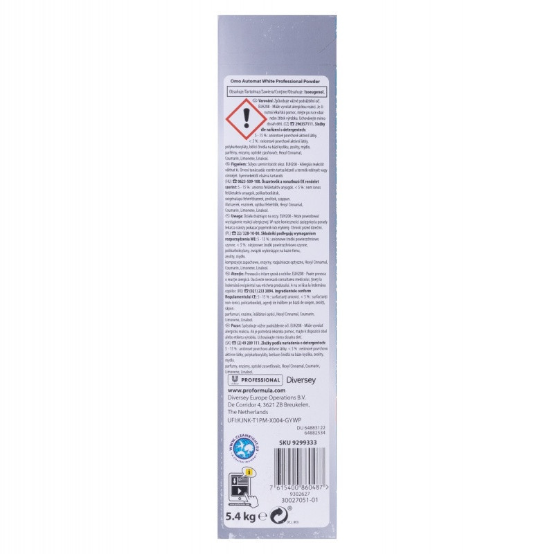 Proszek do prania OMO Diversey, 108 prań, biel, 5,4kg