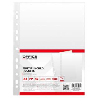Koszulki na dokumenty OFFICE PRODUCTS, PP, A4, krystal, 45mikr., 100szt.