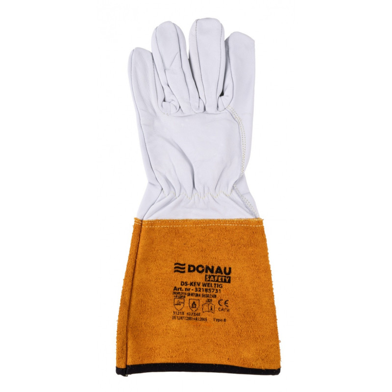 Rękawice spawalnicze DONAU SAFETY DS-KEV WELTIG, kevlar, skóra kozia, rozm. 9/L, biało-złote