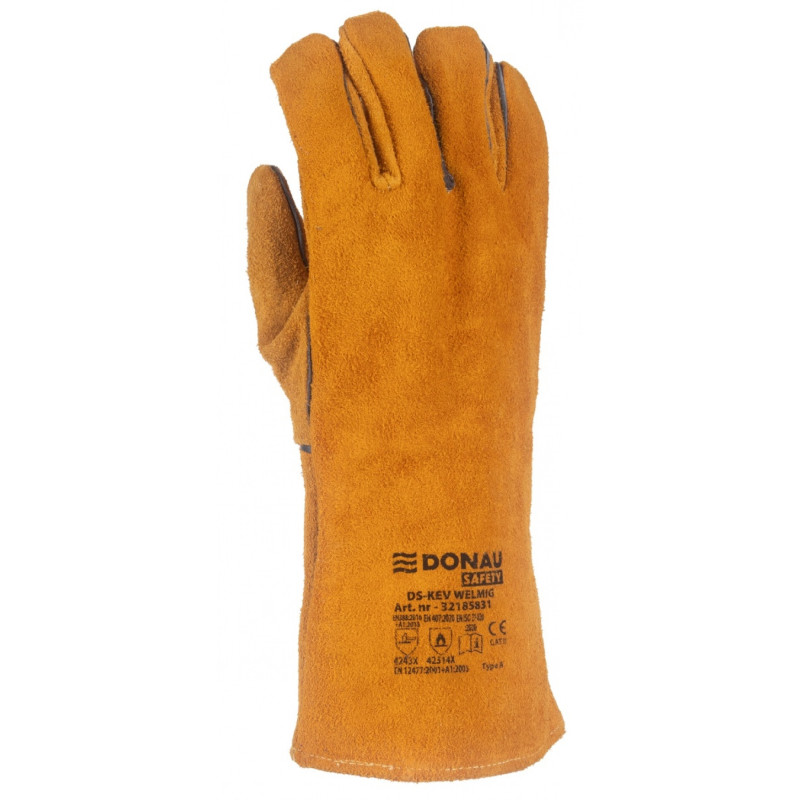 Rękawice spawalnicze DONAU SAFETY DS-KEV WELMIG, kevlar, skóra bydlęca, rozm. 10/XL, złote