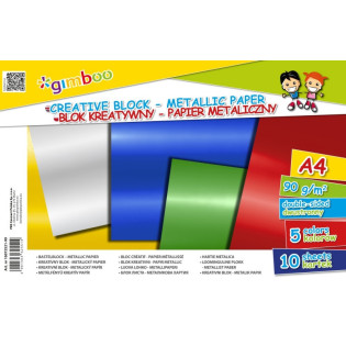 Blok kreatywny GIMBOO, A4, 10 kart., 90gsm, mix kolorów metalicznych