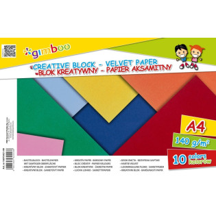 Blok kreatywny GIMBOO, A4, 140gsm, papier aksamitny, klejony, mix kolorów