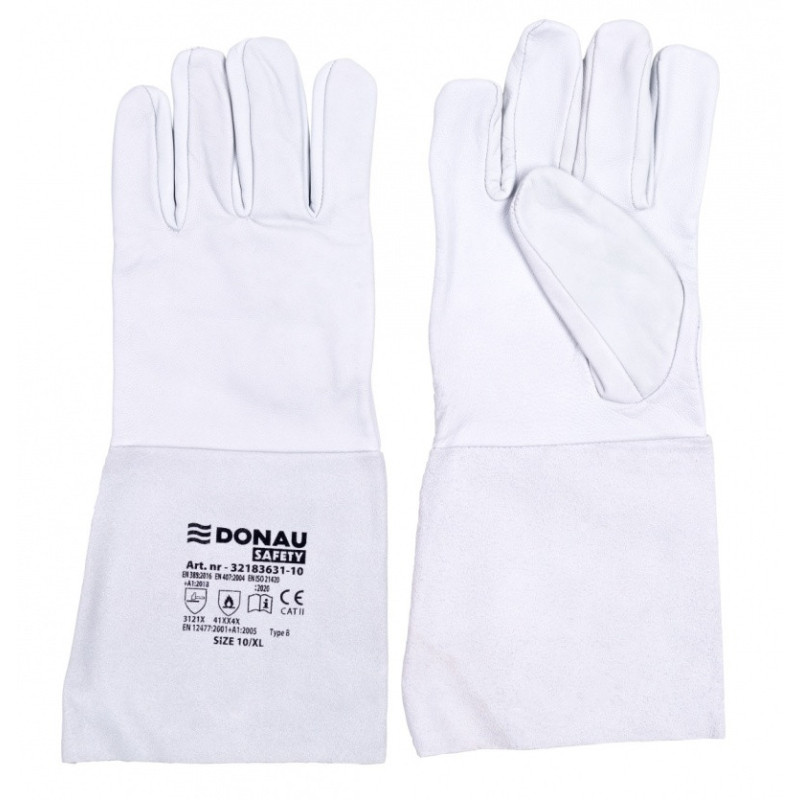Rękawice spawalnicze DONAU SAFETY DS-WELTIG, TIG, skóra kozia, rozm. 8/M, biało-szare