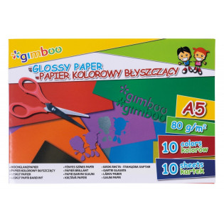 Zeszyt papierów kolorowych błyszczących GIMBOO, A5, 10 kartek, 80gsm, mix kolorów