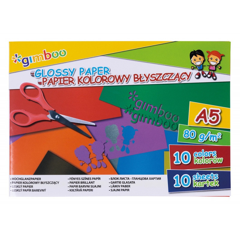 Zeszyt papierów kolorowych błyszczących GIMBOO, A5, 10 kartek, 80gsm, mix kolorów