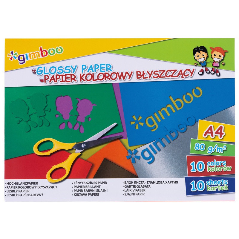 Zeszyt papierów kolorowych błyszczących GIMBOO, A4, 10 kartek, 80gsm, mix kolorów