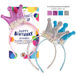 Opaska na włosy LED z koroną TRENDHAUS Birthday Fun, mix kolorów