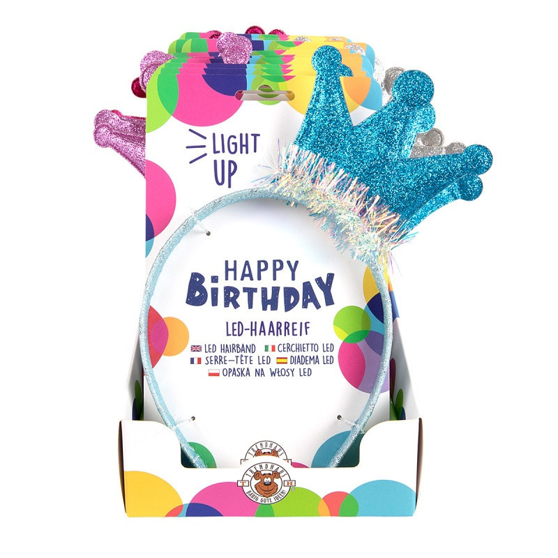 Opaska na włosy LED z koroną TRENDHAUS Birthday Fun, mix kolorów