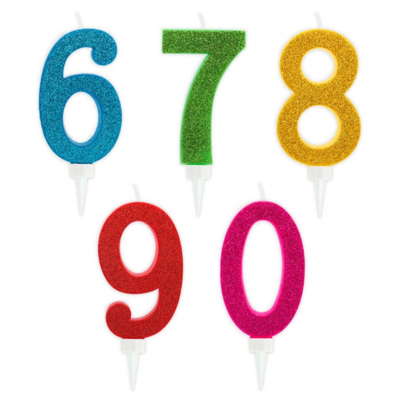 Świeczka urodzinowa TRENDHAUS Birthday Fun maxi, brokatowa, cyfra 0-9, mix kolorów