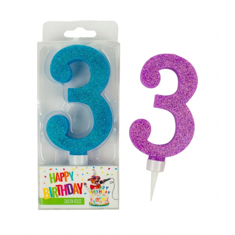 Świeczka urodzinowa TRENDHAUS Birthday Fun maxi, brokatowa, cyfra 0-9, mix kolorów